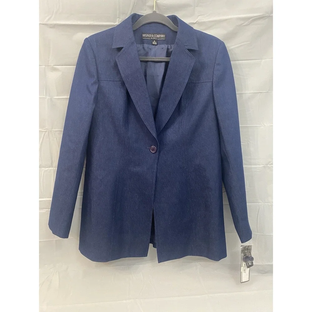 NWT Kasper & Co ASL Blue Blazer‎ Suit Jacket Size 8 One Button  Long Line